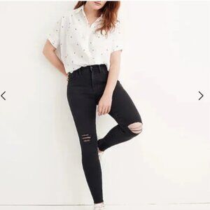 Madewell Black Wash Distressed 9" High Riser Skinny Denim Jeans